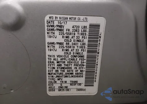 2018 Nissan Rogue Sl из США, поврежденный, VIN JN8AT2MV2JW306956